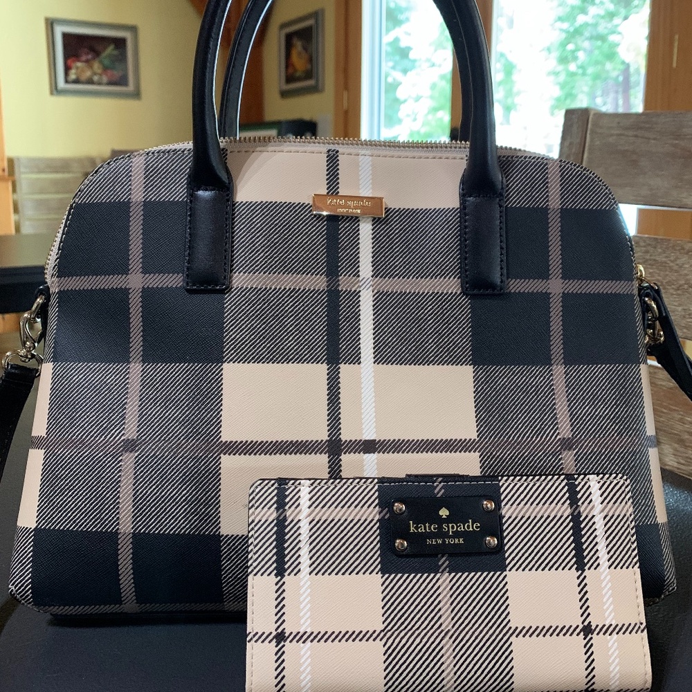 Kate Spade tartan plaid bag & wallet bundle